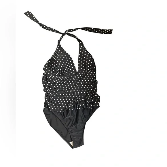 2 BAMBOO Ladies' Swimsuit Black & White Polka Dot Size XXL 14-16 Tummy Control - Picture 9 of 15